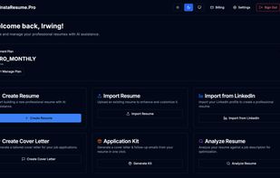 Your career hub — create, import, or build resumes and cover
letters from one clean workspace.