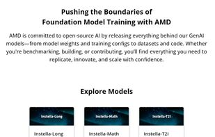 Open-Source GenAI Models Built by AMD. Models trained on AMD Instinct™ GPUs using AMD ROCm™ software. 