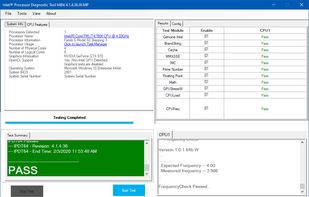 Intel Processor Diagnostic Tool main window after finishing the tests