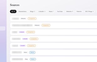 Track newsletters, blogs, social media, news feeds, YouTube channels, patents, SEC filings, Google Ads, and more.