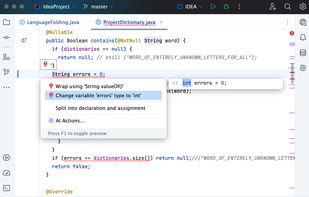 Inspections help find probable bugs and dead code, detect performance issues, and improve the overall code structure by providing quick-fixes for any code that contains potential concerns.