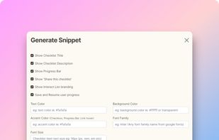 A list of customization options when embedding a checklist