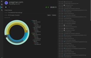 The InterroBot crawler at work, with status donut and crawl log.