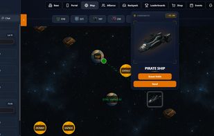 Galaxy map with NPC pirate ship selected