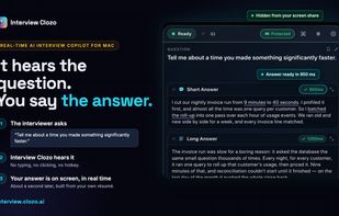 Real-time AI interview copilot for Mac: Interview Clozo hears the interviewer's question with no typing or hotkey and puts a ready-to-say answer, built from your own résumé, on screen about a second later.