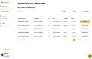 My Interviews Listing