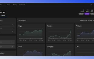 Inuali token screener charts view with various filter options.