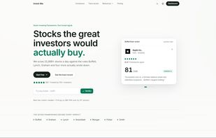 Homepage with the paste-any-ticker entry point and the +73.8% 5-year backtest against the S&P 500.