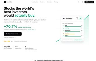Homepage with the paste-any-ticker entry point and the +70.7% 5-year backtest against the S&P 500.