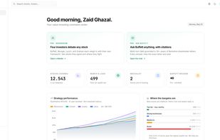 Personal dashboard with watchlist performance, recent activity, and quick stock screens.
