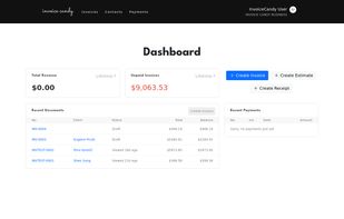 After logging in, users can view their recent invoices, recent payments, and create a new invoice all at once.
