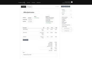 When creating an invoice, users can edit, the font, due date, add a contact and tax rules, which apply automatically to the invoice balance