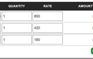 Add invoice line items, quantities, rates, and taxes with automatic total calculations.