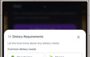 Capturing guest dietary requirements in Invyt: vegetarian, vegan, gluten free, halal, kosher, nut free and custom allergies collected automatically with every RSVP.