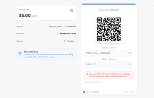 Checkout payment page with QR code, amount, and countdown timer