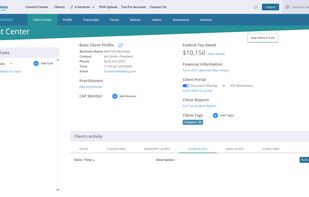 Tax pros see federal tax owed, collection alternative links, open tasks, and client portal access in one hub — so nothing slips between case stages. Tags, CAF monitoring, and activity alerts keep the full resolution picture current without switching screens.
