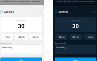 Time tracking per task with quick presets (+10, +30, +60 min) and session notes
