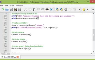 Python script editor with syntax highlighting and debugging