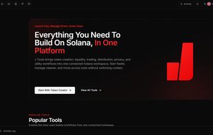 J Tools homepage — 38+ no-code Solana tools for token creation, liquidity, trading and more