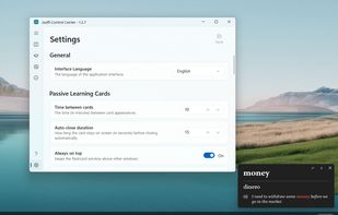 Flash cards shown at scheduled intervals while you work.