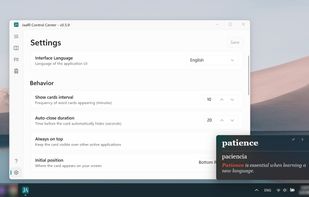 Flash cards shown at scheduled intervals while you work.