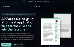 Landing page with a real CV and cover letter generated by JACVault