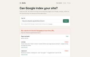 Free checker names the exact robots.txt rule and noindex tag that block Googlebot