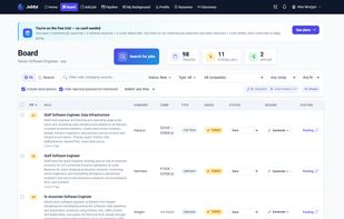 Users daily matches, scored against their background, with pay and work mode on every row.
