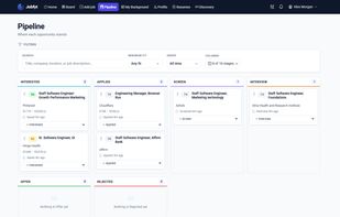 Every application on one board, from first match through interview and offer.
