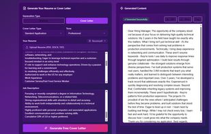 Generate cover letters from specific job roles and choose from different letter types and tones to stand out the most to employers. 
