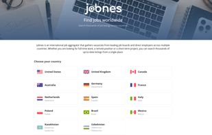 Jobnes homepage with country selection and latest career articles.