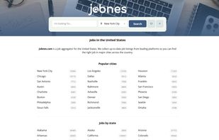 Job search results for the United States with popular cities and states filter.