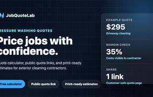 JobQuoteLab overview showing pressure washing quote and estimating workflows.