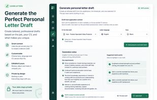 Generate personalized cover letter drafts tailored to every application.
