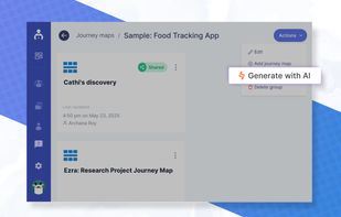 Provide a few key inputs, and UserBit’s AI crafts a personalized journey map template you can refine in minutes. Also generate a complete journey map template for any existing persona in a single click using AI.