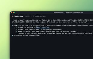 Paste one prompt into Claude Code: Joxo installs itself and pairs the project
