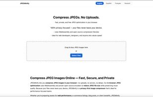 JPEGMinify homepage — simple drag & drop JPEG compression in your browser