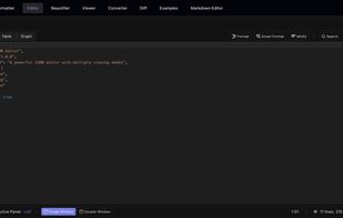 A full-featured code editor with advanced capabilities like syntax highlighting, auto-completion, and bracket matching for efficient JSON editing. The editor handles large JSON files smoothly while providing real-time validation feedback