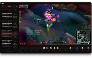 Juke crimson theme showcasing the timeline.