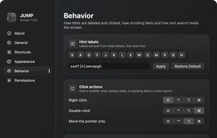 Behavior settings: hint characters and click actions