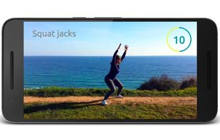 Workout video with voice guidance, drill timer, tips on good form, breathing and exercise variations.