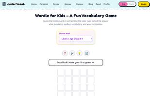 Wordle for Kids: guess the hidden word in six tries, with four age-based difficulty levels.