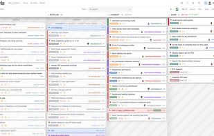 The whole board in one view

Icebox, Backlog, Current and Done side by side. Every card shows its type, state, estimate and project, and iterations and release markers sit in the backlog where the work will land.