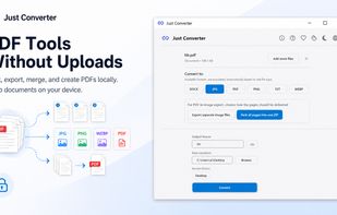 Just Converter PDF tools for splitting, exporting, merging, and creating PDFs locally without uploads.