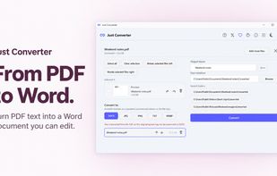 Product visual: extract PDF text into an editable DOCX file; the original page layout may not be preserved.