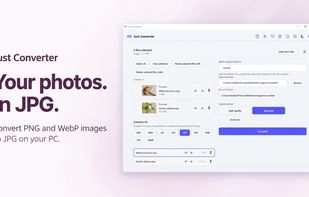 Product visual: choose JPG output for supported PNG and WebP image files in Just Converter.