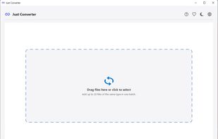 Just Converter home screen with drag-and-drop file upload for fast file conversion.
