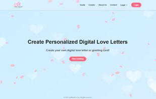 Homepage view showcasing the floating hearts design and a clear call to create personalized digital love letters.