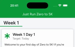 Week 1 of Zero to 5K training plan shown in Just Run app in light-mode.