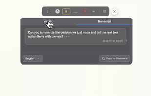 Realtime transcription with question answering under the "Assist" tab
